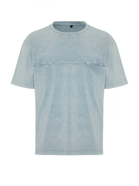 Βαμβακερή μπλούζα σε φαρδιά γραμμή με τσέπες Trendyol μπλε