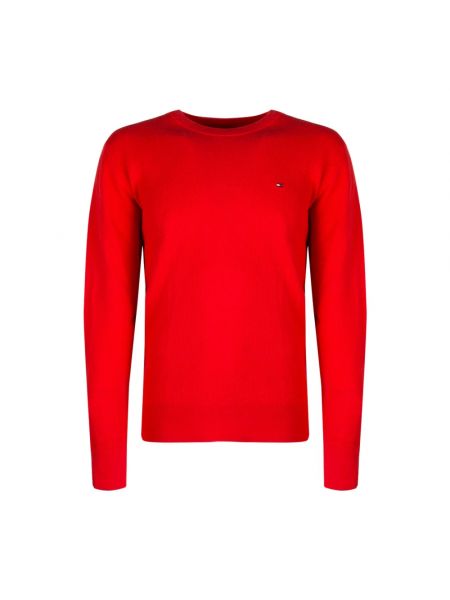 Sweter bawełniany z okrągłym dekoltem Tommy Hilfiger czerwony
