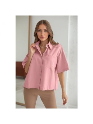 Рубашка Fashion классический стиль, свободный силуэт, короткий рукав, карманы, 42 розовый
