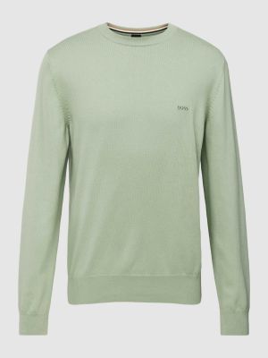 Dzianinowy sweter z okrągłym dekoltem Boss zielony