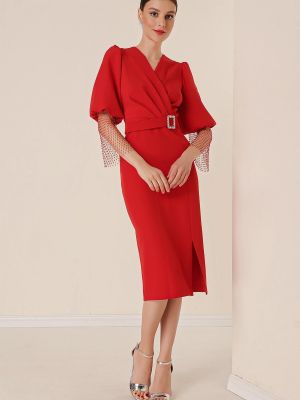 Voľné šaty s korálky so sieťovinou By Saygı červená