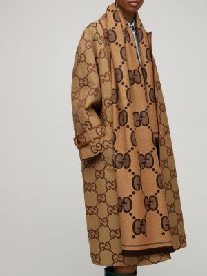 Bufanda de lana de tejido jacquard Gucci beige