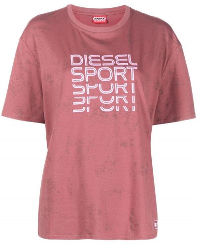 Тениска с принт Diesel розово