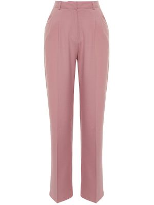 Pantaloni cu picior drept plisate împletite Trendyol roz