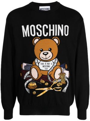 Памучен пуловер с принт Moschino черно