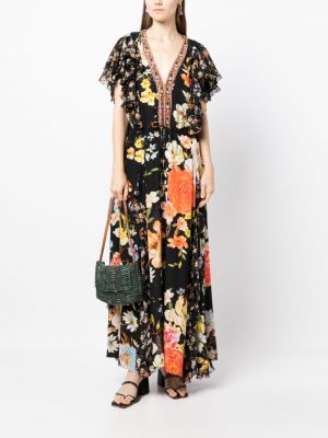 Květinové šaty s potiskem s volány Camilla černé