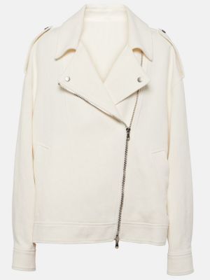 Pamučna lanena kožna jakna Brunello Cucinelli bijela