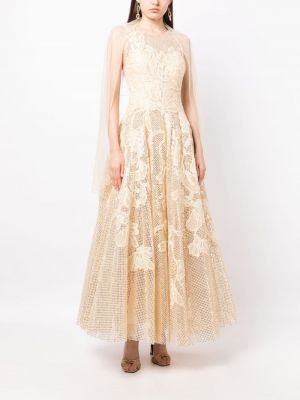 Sukienka wieczorowa z cekinami w kwiatki Saiid Kobeisy złota