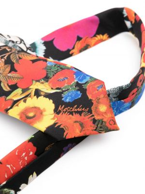 Zīda kaklasaite ar ziediem ar apdruku Moschino melns