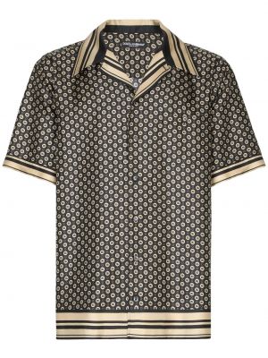 Chemise en soie à imprimé à motif géométrique Dolce & Gabbana noir