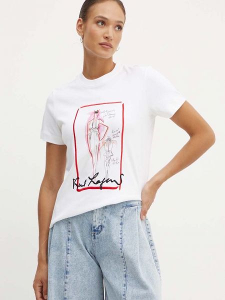 Koszulka bawełniana Karl Lagerfeld beżowa