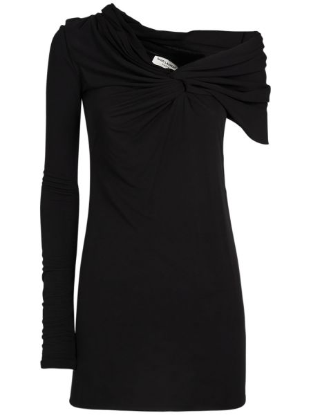 Vestido con cuello de viscosa drapeado Saint Laurent negro