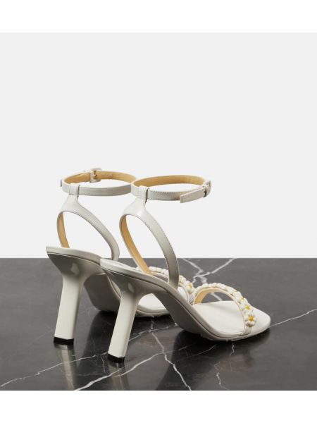 Usnjene sandali s cvetličnim vzorcem Loewe bela
