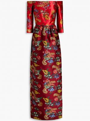 Платье с открытыми плечами в цветочек с принтом Oscar De La Renta красное