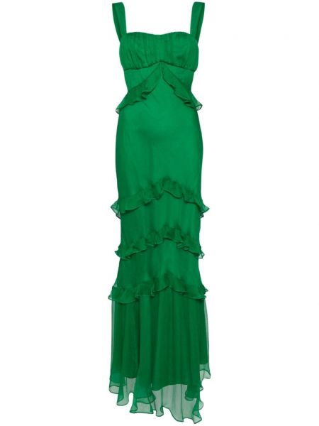 Копринена рокля с презрамки Saloni зелено