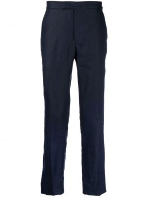 Ľanové nohavice s výšivkou Polo Ralph Lauren modrá