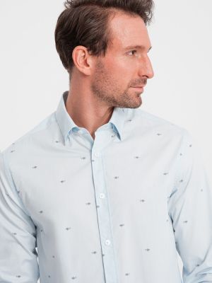 Βαμβακερό πουκάμισο σε στενή γραμμή από διχτυωτό Ombre μπλε