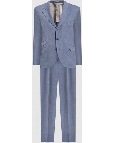 Смугастий лляний костюм Brunello Cucinelli синій