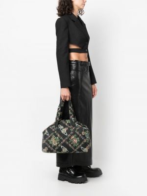 Žakárová květinová shopper kabelka Vivienne Westwood černá