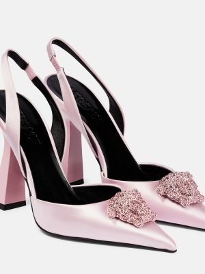 Кожени полуотворени обувки с отворена пета Versace розово