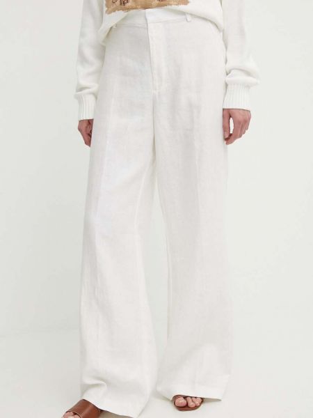Lniane proste spodnie z wysoką talią Ralph Lauren białe