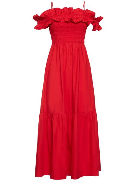 Памучна макси рокля Ganni червено