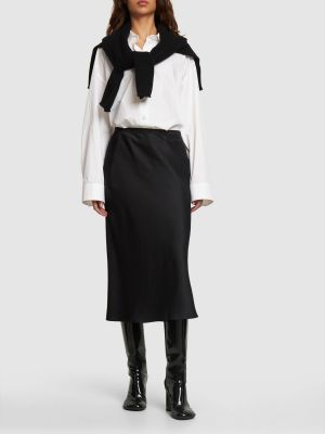 Hedvábné saténové midi sukně Anine Bing černé