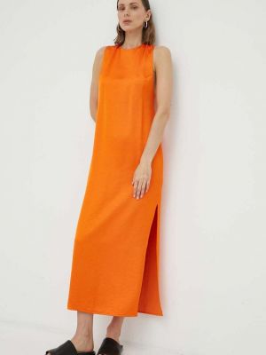 Sukienka długa Samsoe Samsoe pomarańczowa