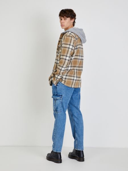 Kostkovaná džínová košile s kapucí Tom Tailor Denim béžová