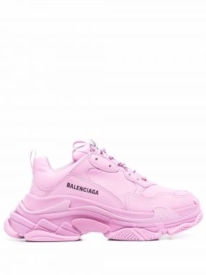 Sneakersy sznurowane skórzane Balenciaga Triple S - różowy