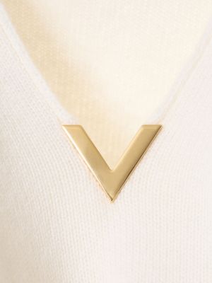 Кашмирен пуловер с качулка с v-образно деколте Valentino бяло