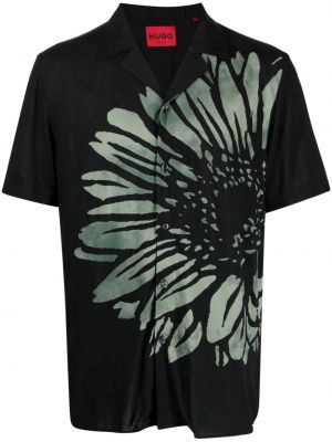Koszula w kwiatki z nadrukiem Hugo czarna