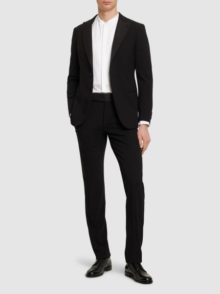 Krepový vlněný oblek Giorgio Armani černý
