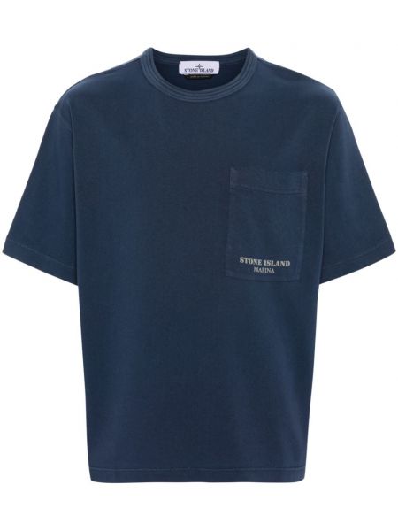 Raštuotas medvilninis marškinėliai Stone Island mėlyna