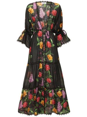 Kvetinové bavlnené dlouhé šaty Charo Ruiz čierna