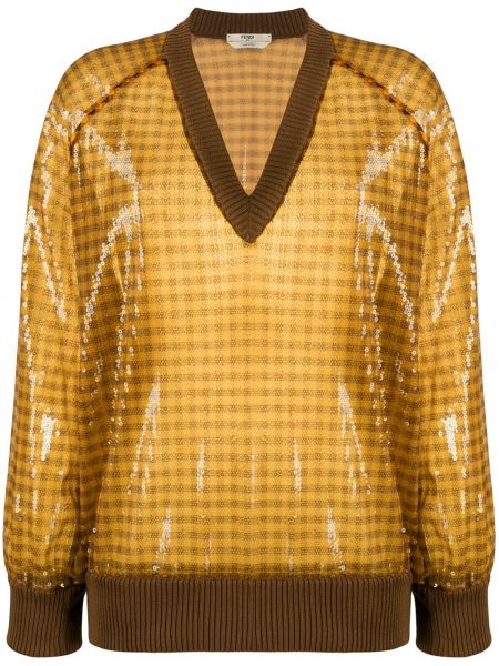 Jersey con lentejuelas con escote v de tela jersey Fendi amarillo