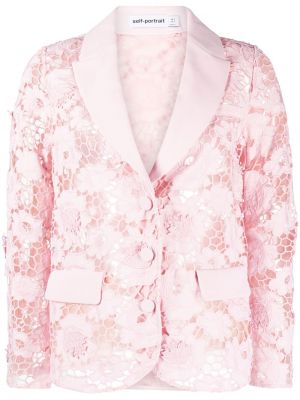 Bombažna jakna s cvetličnim vzorcem s čipko Self-portrait roza