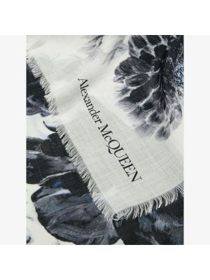 Кашемировый шарф в цветочек Alexander Mcqueen серый