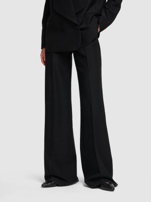 Vlněné kalhoty s vysokým pasem Loro Piana černé