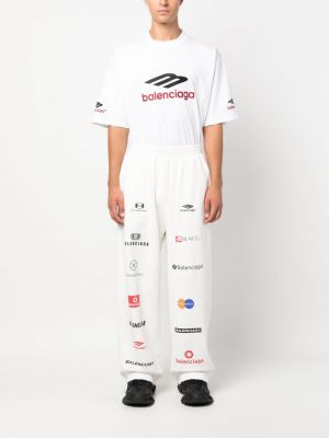 Pantalon de joggings à imprimé large Balenciaga blanc