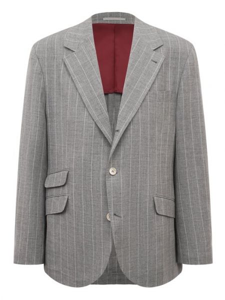 Льняной шерстяной пиджак Brunello Cucinelli серый