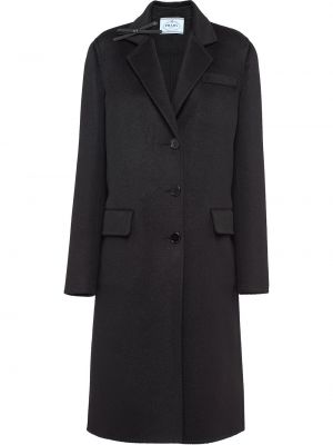 Vlnený kabát s mašľou na gombíky Prada - čierna