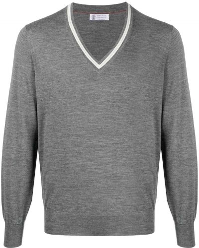 Jersey de punto con escote v de tela jersey Brunello Cucinelli gris