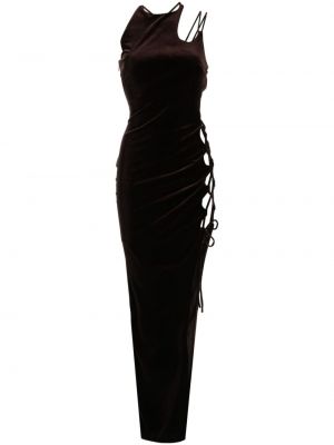 Кадифена вечерна рокля с връзки с дантела Monse кафяво