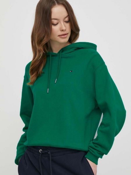 Pamučna hoodie s kapuljačom Tommy Hilfiger zelena