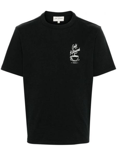 Raštuotas medvilninis marškinėliai Café Kitsuné juoda