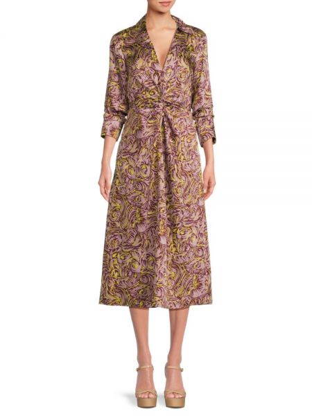 Атласное платье-рубашка с абстрактным узором Cinq À Sept розовое