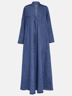 Lněné dlouhé šaty Loro Piana modré