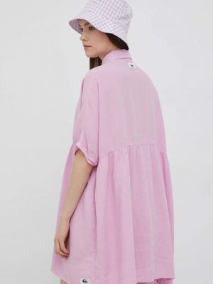 Лляне оверсайз плаття міні Quiksilver, рожеве