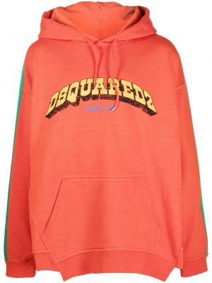 Raštuotas medvilninis džemperis su gobtuvu Dsquared2 oranžinė